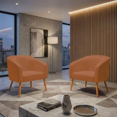 Imagem de Kit 2 Poltronas Sala Decorativa Stella Sintético Pu Marrom D`Rossi