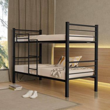 Imagem de Beliche Solteiro Cristal Vira 2 Camas com Grade de Proteção e Escada Preto