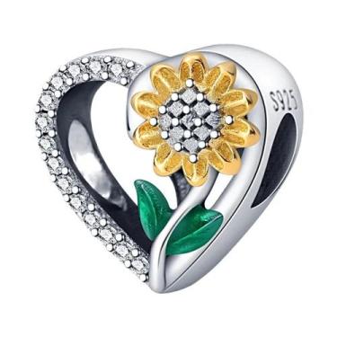 Imagem de Pulseira Feminina Banhada a Prata 925 Com Berloques De Girassol E Cere