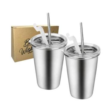Imagem de Conjunto De 2 Copos De Aço Inoxidável De 16oz Com Canudos E Tampas, La