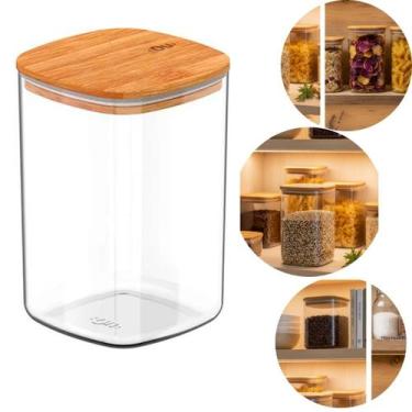 Imagem de Pote Hermético Quadrado 1l Natural Com Tampa De Bambu Ou