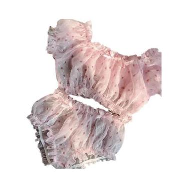 Imagem de Conjunto De Pijama Feminino Transparente Com Estrelas, Ultrafino, Com 