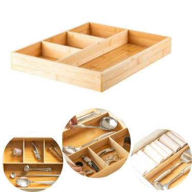 Imagem de Organizador De Gaveta Bambu Modular Porta Talher Utensilios Cor Marrom