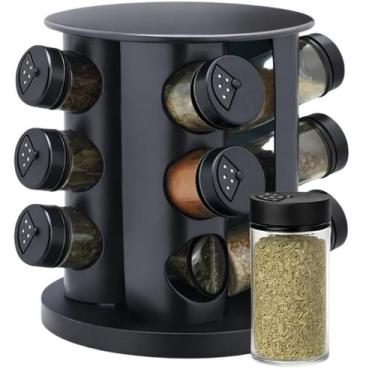 Imagem de Porta Tempero Condimentos Giratório Preto Com 9 Potes 85ml - Petrox Co