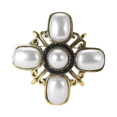 Imagem de Broches Vintage Barrocos Femininos Com Strass, Pins Redondos Para Fest