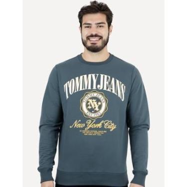 Imagem de Moletom Tommy Jeans Masculino Regular Varsity Luxe Azul Pertróleo-Masculino
