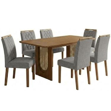 Imagem de Mesa de Jantar Valentina MDF Com 6 Cadeiras Estofadas Linho MOLCI