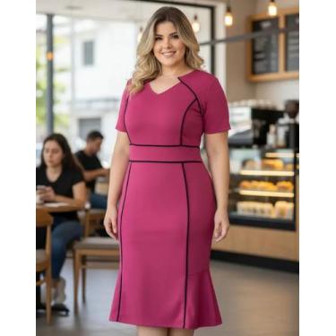Imagem de Vestido Midi Plus Size Viés Moda Evangélica Feminina - Miss FLOWER, Pi
