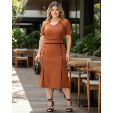 Imagem de Vestido Midi Plus Size Viés Moda Evangélica Feminina - Miss FLOWER, Te