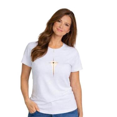 Imagem de Baby Look Feminina 100% Algodão Católica Estampa em DTF Cruz e Coração