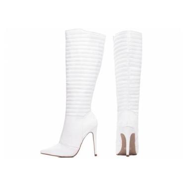 Imagem de Bota Bico Fino Salto 12 Cano Alto Torricella AVS 80005C, 36, Branco