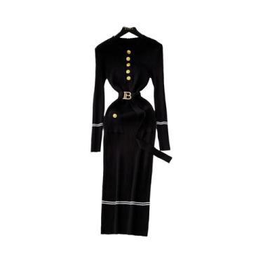Imagem de Vestido Feminino Chique De Tricô Para Outono/Inverno Com Cinto Elegant