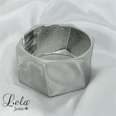 Imagem de Bracelete em bijuteria maxi hexagonal prata - LELA JOIAS