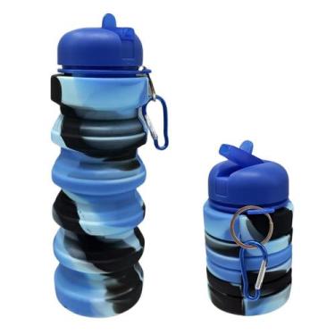 Imagem de Garrafa Dobrável Silicone Fácil de Carregar 500ml - Azul - Thor Import