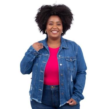 Imagem de Jaqueta Jeans Plus Size Barra Desigual e Desfiada - Cambos, G1