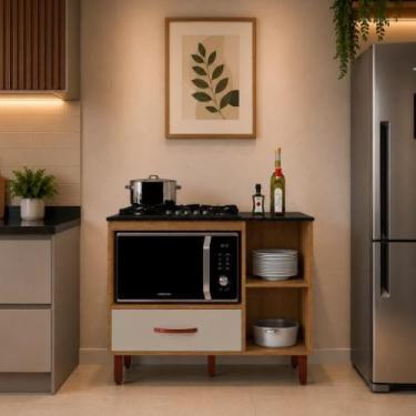 Imagem de Balcão Cooktop 5 Bocas Com Nicho Micro-ondas Córdoba 1 Gaveta Pés PVC 