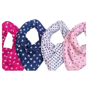 Imagem de Kit 6 Babadores Bandana Bebê Impermeáveis em Malha 100% Algodão com Forro Interno e Botão de Pressão