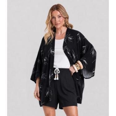 Imagem de Kimono Feminino em Tecido Estampado Dianna Preto, PP, Preto