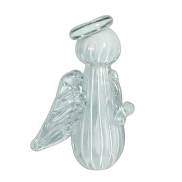 Imagem de Anjo Decorativo de Cristal Murano Uriel Quartzo Pérola Transparente Cr