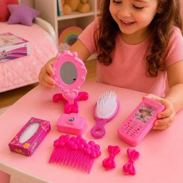 Imagem de Kit Brinquedo Salão de Beleza Infantil 8 Peças com Acessórios Rosa