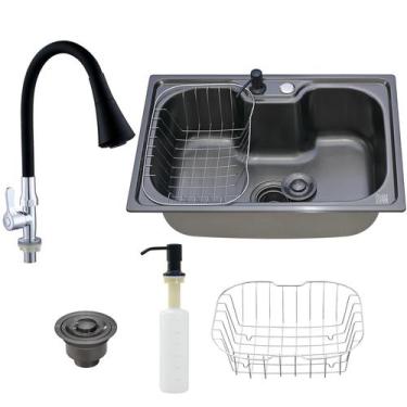 Imagem de Kit Cuba Cozinha Gourmet Aço Inox C/ Torneira Bancada Preta - Holtter 