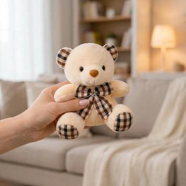 Imagem de Pelucia Urso Pequeno Detalhe Gravata Xadrez Enfeite Maternidade Cha De