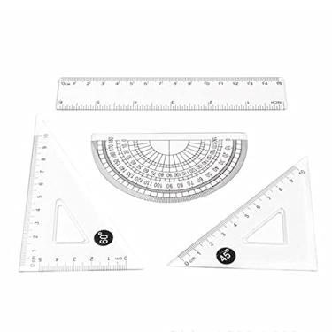 Imagem de 4 Pedaços,Conjunto de régua de ferramenta de geometria matemática de plástico transparente de 4 peças inclui régua reta de 6 polegadas e régua triangular e transferidor de 2 peças