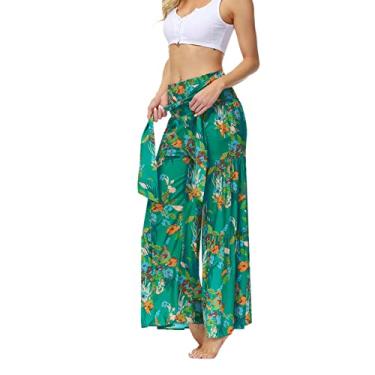 Imagem de Calças femininas casuais soltas estampadas, calças largas de praia, calças de alças (Color : YZ6, Size : L)