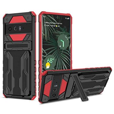Imagem de Capa para Google Pixel 6/6 Pro, proteção de grau militar, à prova de choque, resistente, com suporte e suporte para cartão de crédito, vermelha, 6 Pro de 6,7 polegadas