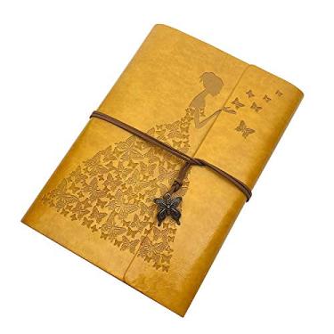 Imagem de Caderno multifuncional para caderno de cadernos de escrita, capa de couro PU folgada em branco, caderno de viagem com papel sem forro, 17,78 cm (A6), 100 folhas, Amarelo, A6