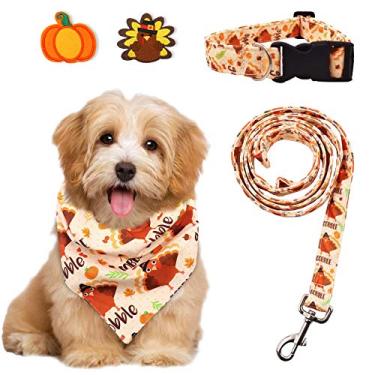 Imagem de CiyvoLyeen Turkey Gobble Coleira para Cachorro Bandana Conjunto de Segurança para Animais de Estimação Pequenos e Médios Filhotes ao Ar Livre, Caminhada, Corrida, Outono, Ação de Graças, Feriado, Conjunto de 5 Presente