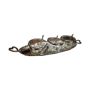 Imagem de Bandeja Oval Com 3 Bowls De Vidro Sarquis Samara Prata