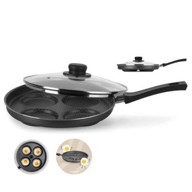 Imagem de Panela frigideira 4 Ovos Tampa Hambúrguer Alumínio Antiaderente Baquelite Cozinha - 55244 Multiflon