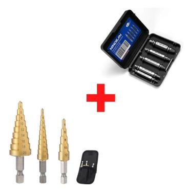 Imagem de Kit 3 Brocas Escalonadas Conica + Extrator Parafuso Quebrado