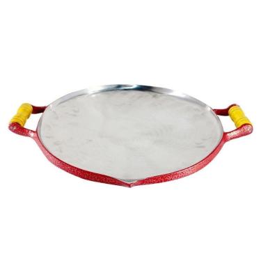 Imagem de Chapa Disco Arado Alumínio Fundido Craqueada Alça Madeira