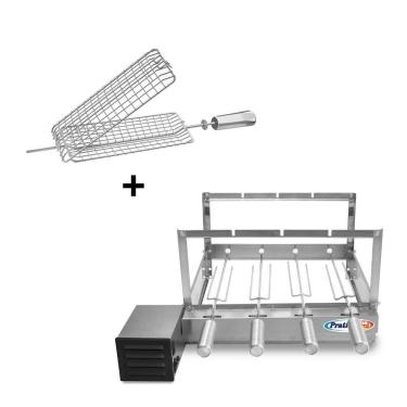 Imagem de Kit Grill Inox Churrasqueira com 4 Espetos Tridente + Espeto Grelha - Pratic Metal