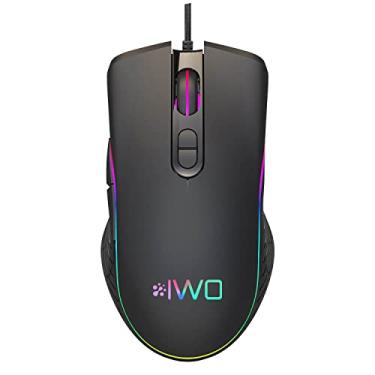 Imagem de Mouse Para Game IWO W02, óptico USB com fio e dpi ajustável até 6400, 7 botões, LED, RGB, cabo de 1,5 M…
