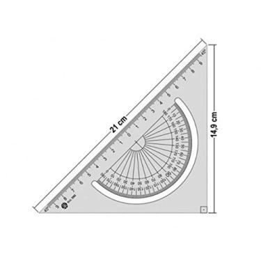 Imagem de Esquadro de 45°/45°/90° com Transferidor de 180° Vazado Internamente em PVC, Transparente, Trident