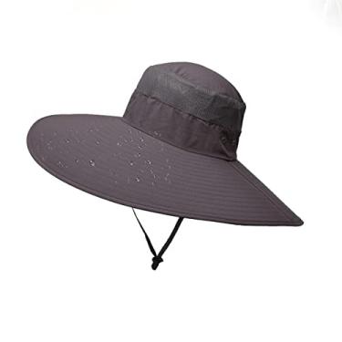Imagem de Chapéu de pesca sol de aba super larga de 6 pol. malha respirável chapéu de proteção solar Safari UPF50+ à prova d'água para caminhadas acampar jardinagem (Cinza escuro)