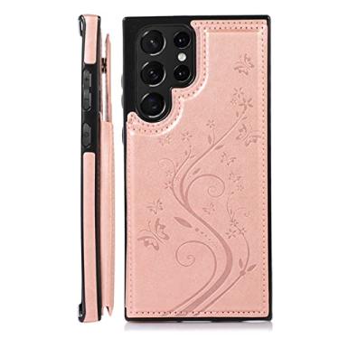 Imagem de XD Designs Capa para Samsung Galaxy S22/S22 Plus/S22 Ultra 5G, carteira flip porta-cartão, estampa borboleta em relevo couro PU magnético à prova de choque, rosa, s22 6,1 polegadas