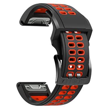 Imagem de Pulseira de silicone para relógio Fenix 7X, Fenix 6X, Fenix 5X, 26 mm com fecho de metal de liberação rápida para Garmin Fenix 3, Descent Mk1, Quatix 3, Tactix Bravo (preto-vermelho)