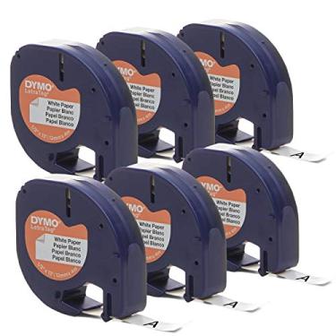 Imagem de DYMO Fita de etiquetagem de papel Lt autêntica para etiquetadoras LetraTag, 1/5.1 cm (12 mm), impressão preta em fita branca, pacote com 6