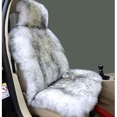 Imagem de Sisha-A Winter Warm Authentic Australia Sheepskin capa de assento de carro luxuosa de lã longa capa de assento frontal cabe na maioria dos carros, caminhões, SUV ou van (pontas cinzas)