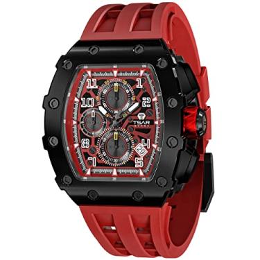 Imagem de Relógios TSAR BOMBA para Homens - Relógio Quadrado de Luxo Tonneau - Vidro de Safira de Quartzo Japão - Cronógrafo - Impermeável 50M - Calendário Luminoso