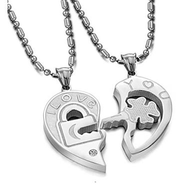 Imagem de SunnyHouse His & Hers Matching Set Open Your Heart Couple Colar de pingente estilo simples em uma caixa de presente (um conjunto)