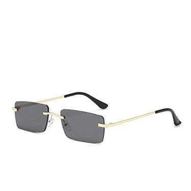 Imagem de Óculos de sol femininos quadrados sem aro moda moda luxo viajar pequeno retângulo óculos de sol feminino metal, cinza c8, tamanho único