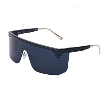 Imagem de Óculos de sol quadrados de luxo femininos masculinos designer de grandes dimensões em forma de máscara retrô óculos de sol femininos uv400 óculos casuais, preto preto, tamanho único