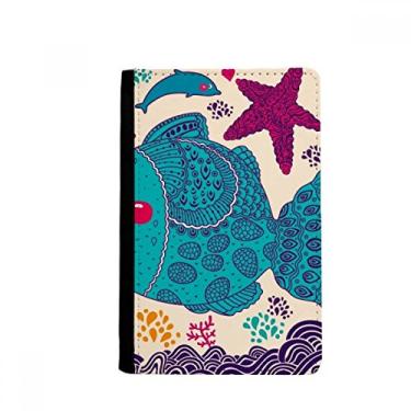 Imagem de Desenho de linha desenho animado peixes marinhos corais porta-passaporte notecase burse carteira capa porta-cartão, Multicolor