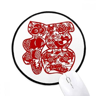 Imagem de DIYthinker Blessing Paper Cut Flower Bird Fish Mouse Pad Desktop Office Round Mat para Computador