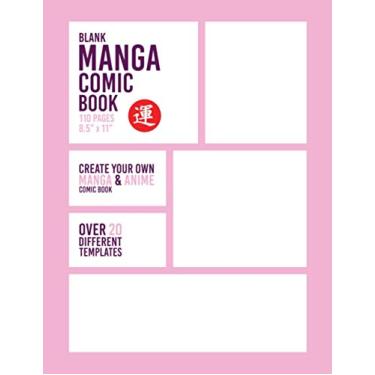 Imagem de Blank Manga Comic Book: Make Your Own Manga & Anime Comic Book, Pink Cover, Gray Border - 110 Pages - Over 20 Different Templates - 8.5" x 11"
